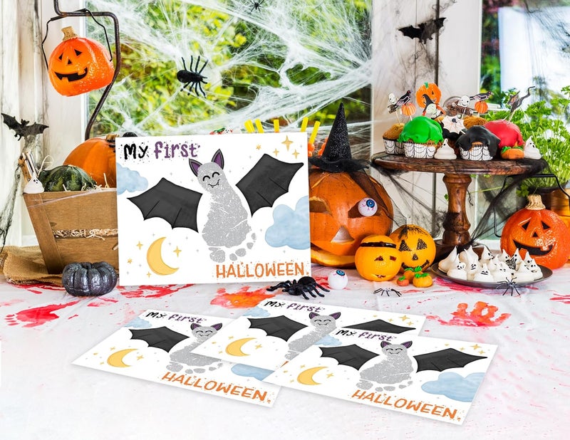 Xeqej Halloween Footprint Art Craft Kits, Baby First Halloween, Baby Footprint Keepsake Gifts, DIY Bat Foot Art Crafts, Newborn Foot Print Craft Kit, Greeting Cards Gifts, Newborn Announcement Props, 1 - Image 4